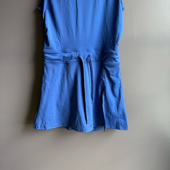 Women Bright Blue Tennis Dress with Biker Shorts, Open Back and Drawstring Waist - Picture 6 of 6